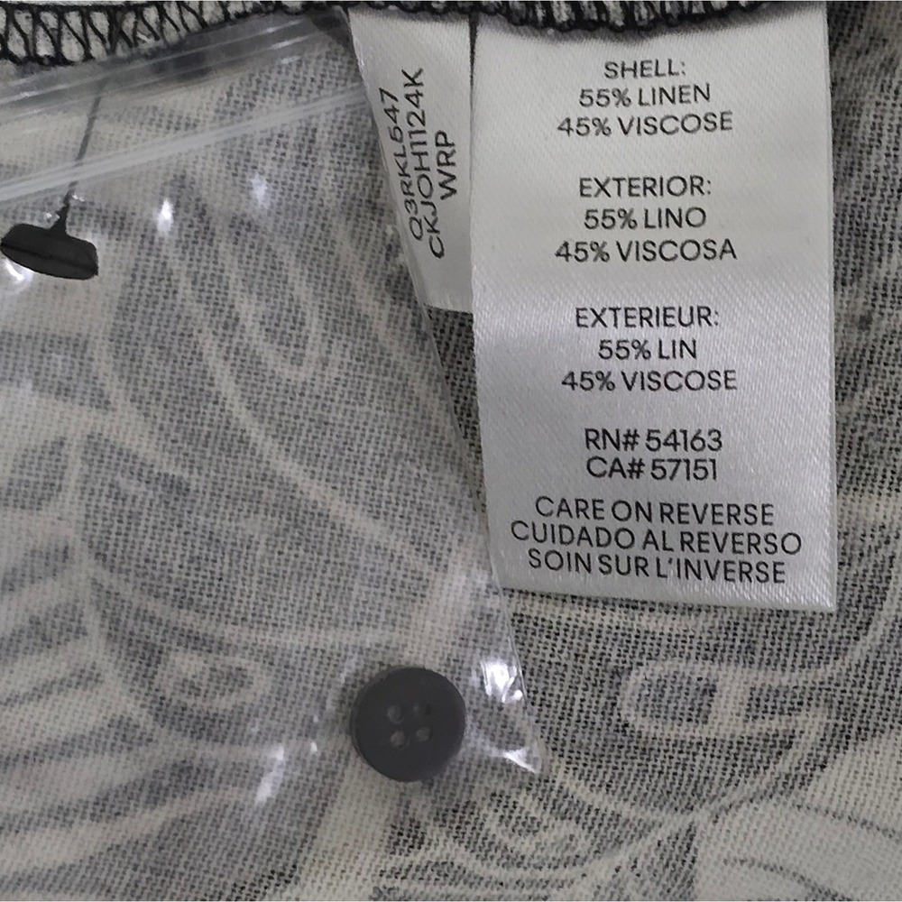 Calvin Klein Black White Tropical Palm Linen Blend Button Blouse Top Shirt 3X - Picture 8 of 11